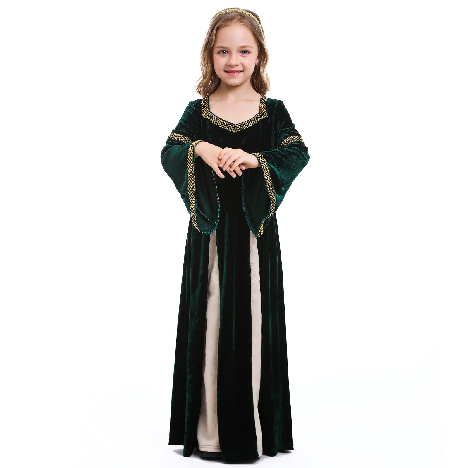 LANBETI Girls Medieval Princess Costume Renaissance Dress Up Costume Kids Medieval Irish Maiden Gothic Retro Gown