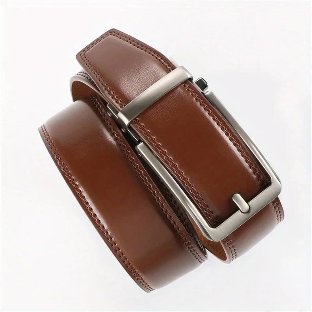 Yeuyyben Cinturón de trinquete de cuero genuino para hombre, hebilla de clic, ajustable, estilo casual de negocios