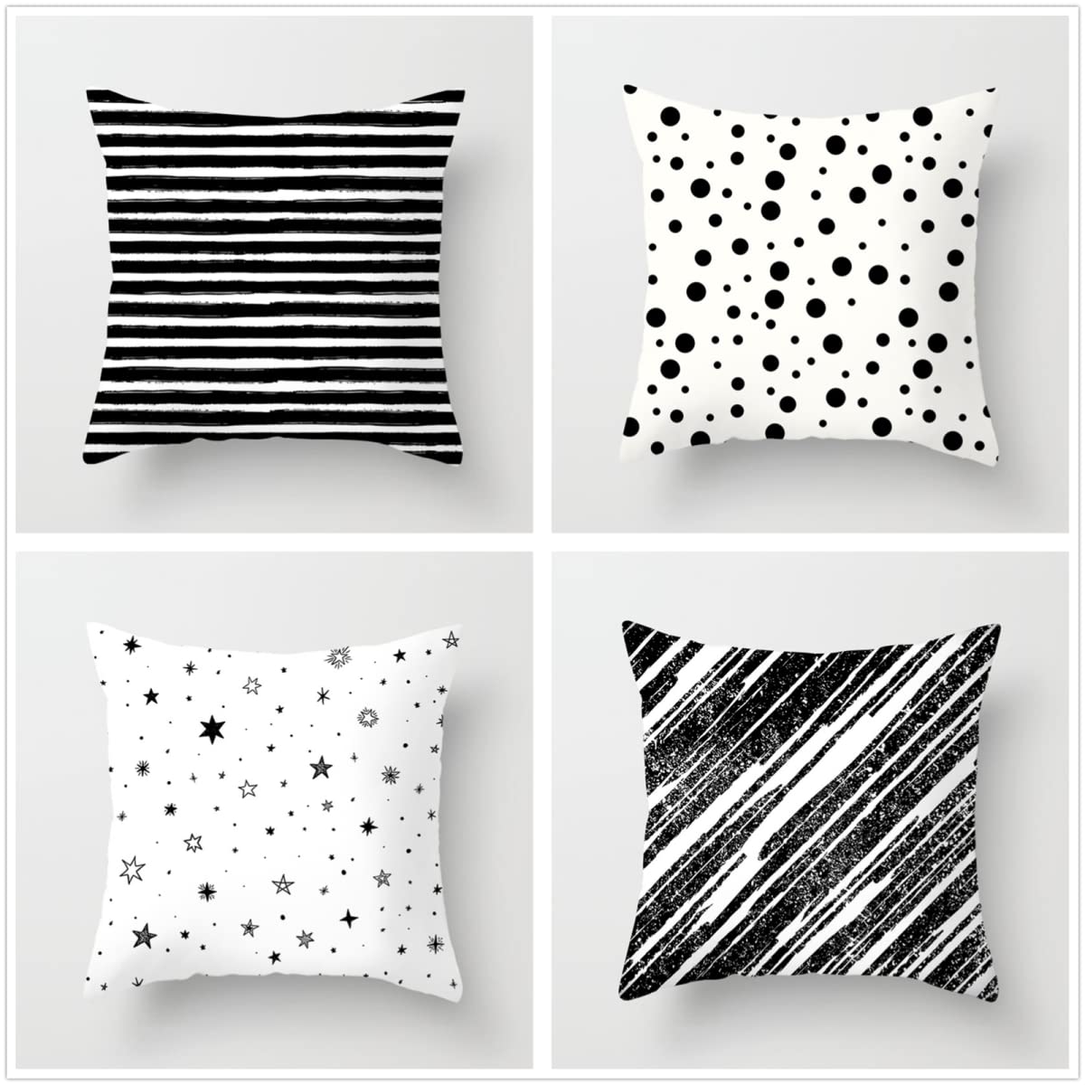 Geometryczna czarna poszewka na poduszkę 50 x 50 cm 4 sztuki, wodoodporna zewnętrzna miękka poduszka z ukrytym zamkiem błyskawicznym oddychające poszewki na poduszki na sofę salon dekoracyjna poszewka na poduszkę J-2952