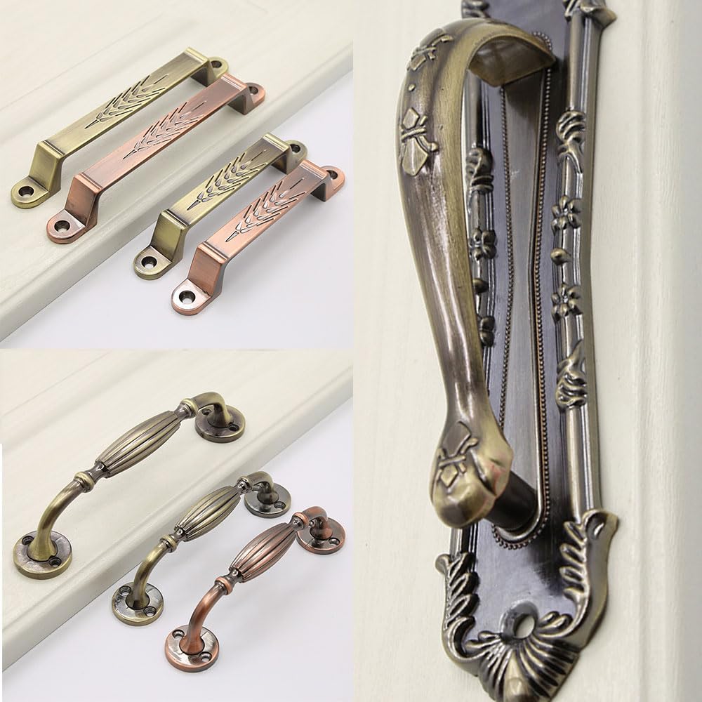 SagaSave 6 maniglie per ante di armadietti, 160 mm, stile europeo antico, a forma di fiocco, maniglie vintage per armadio, cucina, camera da letto, bronzo rosso