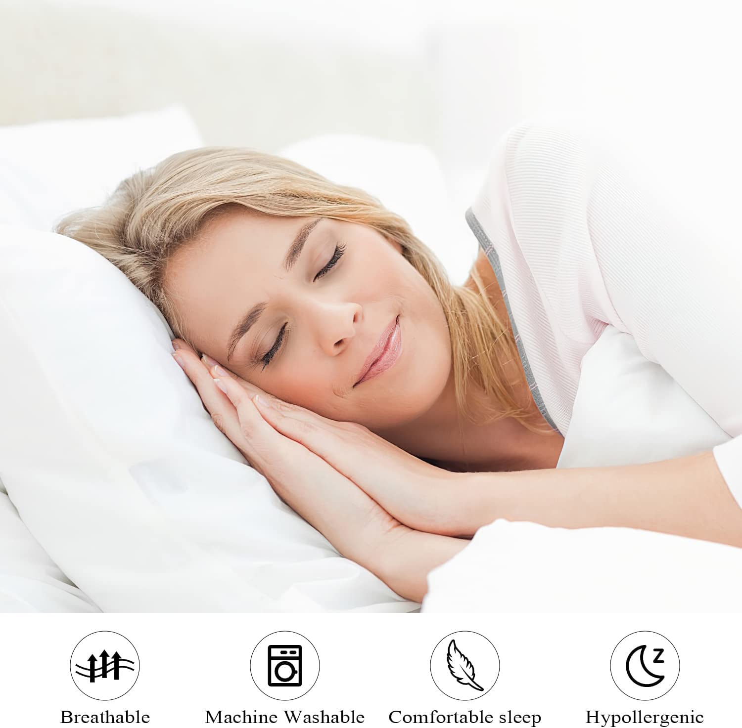 Juego de Protectores de Almohada 100% algodón Egipcio Queen de 4.600 Hilos, Tejido de satén Blanco, Fundas de Almohada de fácil Cuidado con Cremallera (4 Unidades, Queen)