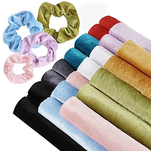 Sntieecr 20 Pieces 10 Colors Velvet Fabric Velvet Hair Scrunchies Making Kit for DIY Velvet Hair Scrunchy (9.8 x 19.6 Inch)