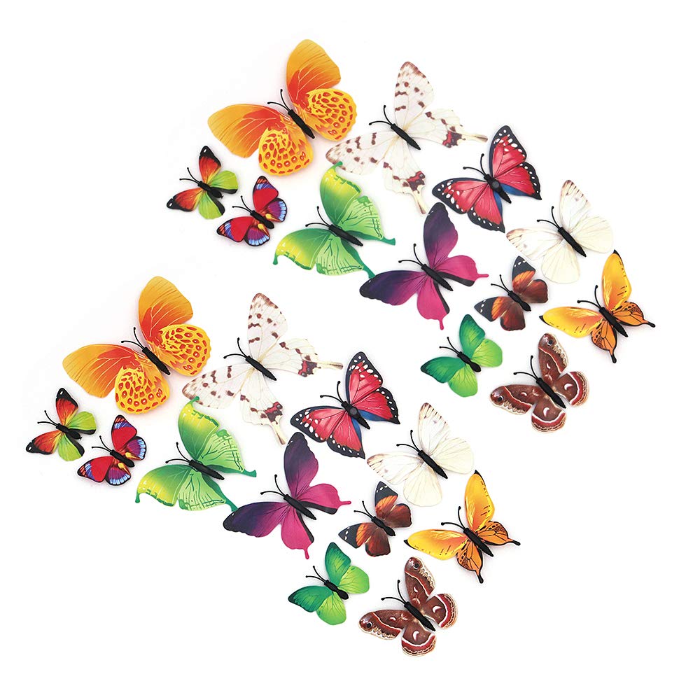 Shiwaki24pcs 3D Simulation Three-Dimensional Butterfly Magnet Wall Sticker Decoration Refrigerator Sticker Home Decoration(Colorful)