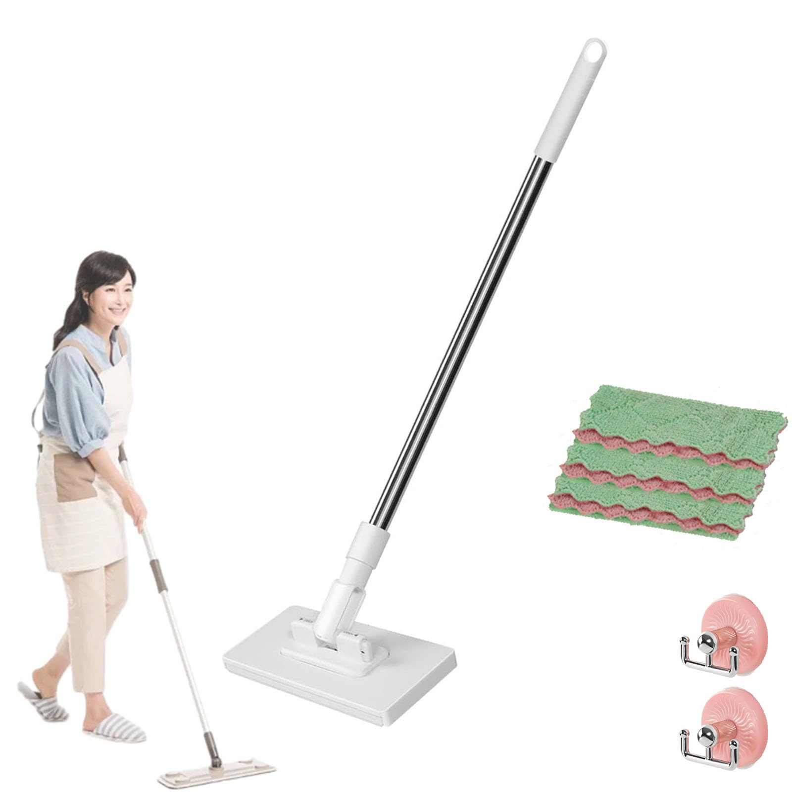 Automatic Cloth Changing Mini Mop, Lazy mops, Zero Touch Disposable Dust Mops with Reusable Cloths, Cloth Clip and No Wash mops, Gap Dust Cleaner for Wall Door Window (1 mop+3 Cloths)