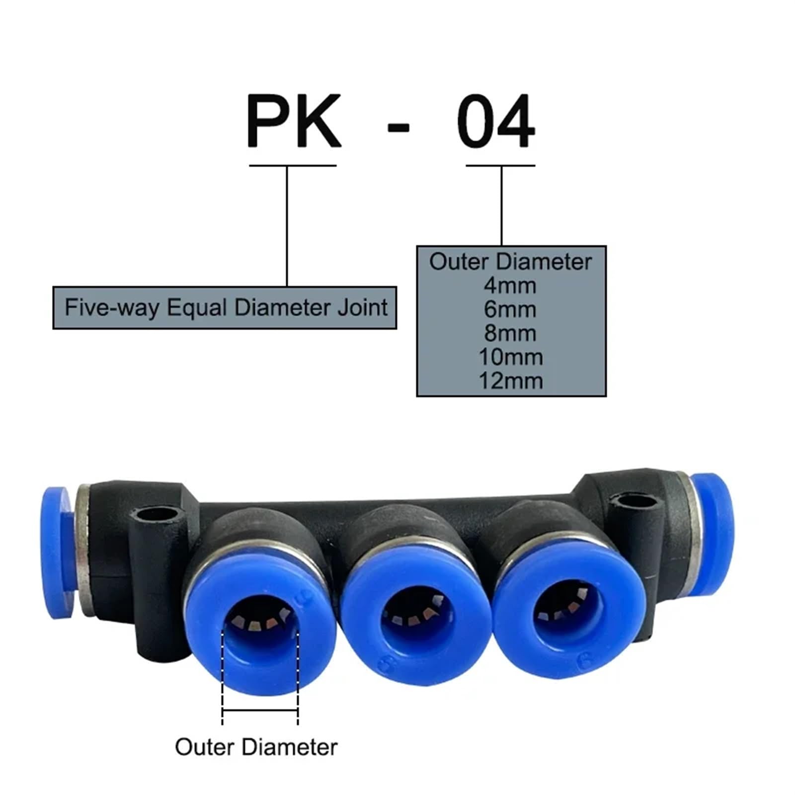 100 Uds PK accesorios neumáticos de plástico de 5 vías conectores rápidos conector de manguera de agua empuje de aire rápido 4 mm 6 mm 8mm 10mm 12mm(PK6)