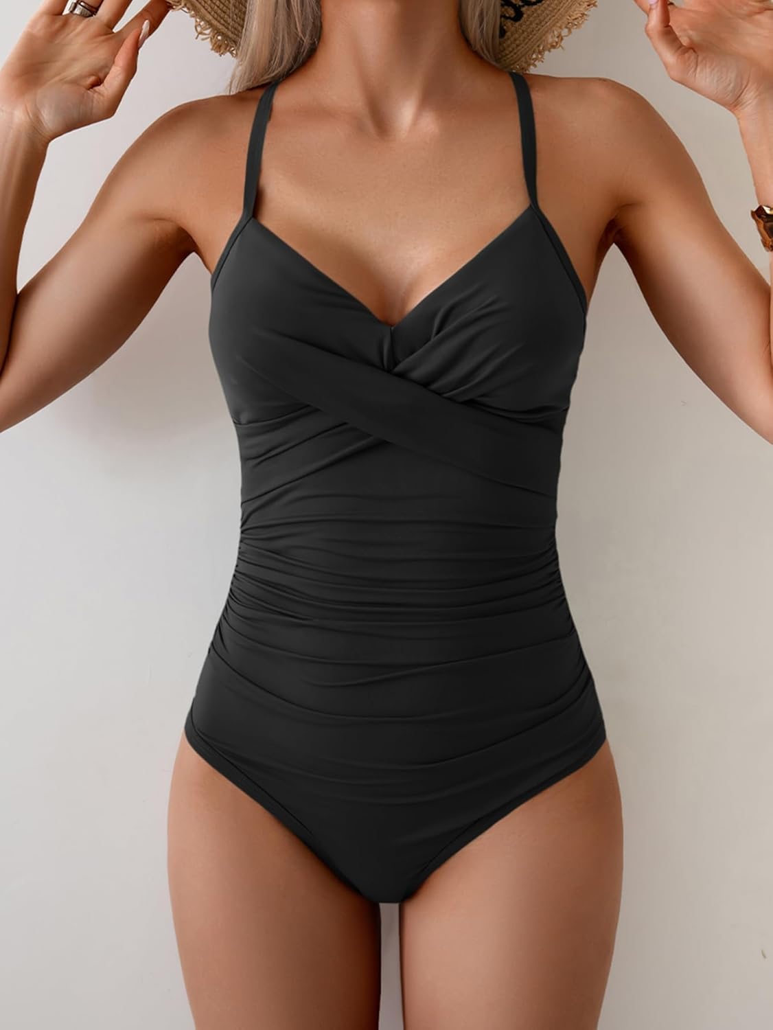 Eomenie One Piece Swimsuit for Women Tummy Control Ruched Bathing Suit Tie Back Slimming Swimsuit - Image 4