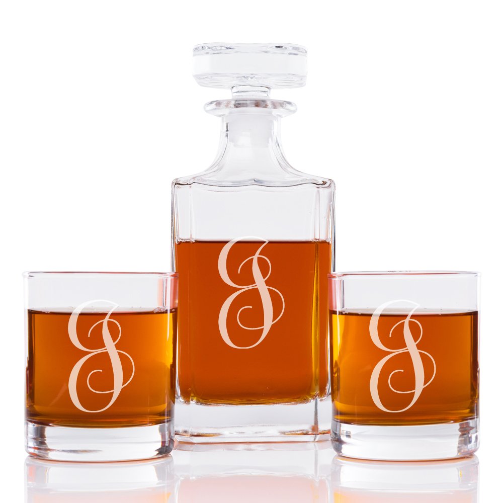 Abby Smith Lavish Style Initial Whiskey Decanter and Rocks Glass Set, Letter J
