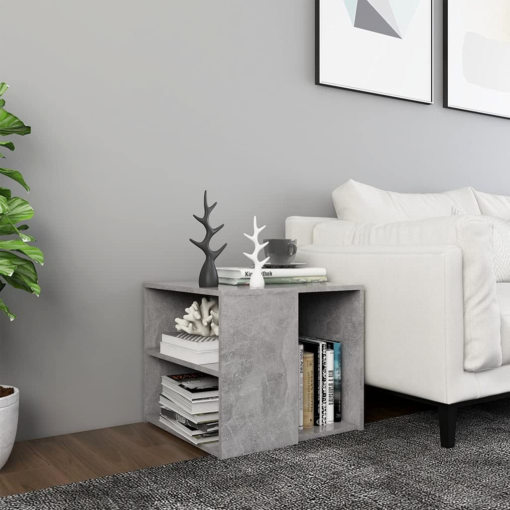 vidaXL Mesa Auxiliar Muebles Mobiliario Sofá Café Centro Salón Sala de Estar Libros Estante Estable Decoración Contrachapada Gris Hormigón 50x50x45cm