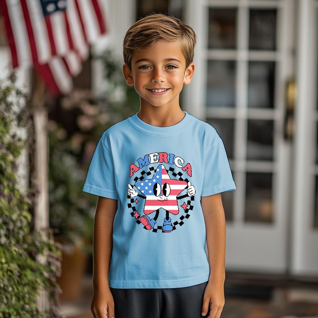 DDSOL Toddler Boy USA Outfit Kids Short Sleeve Sets Independent Day Bulldozer Stars T Shirt and Casual Shorts Set 2T-7T