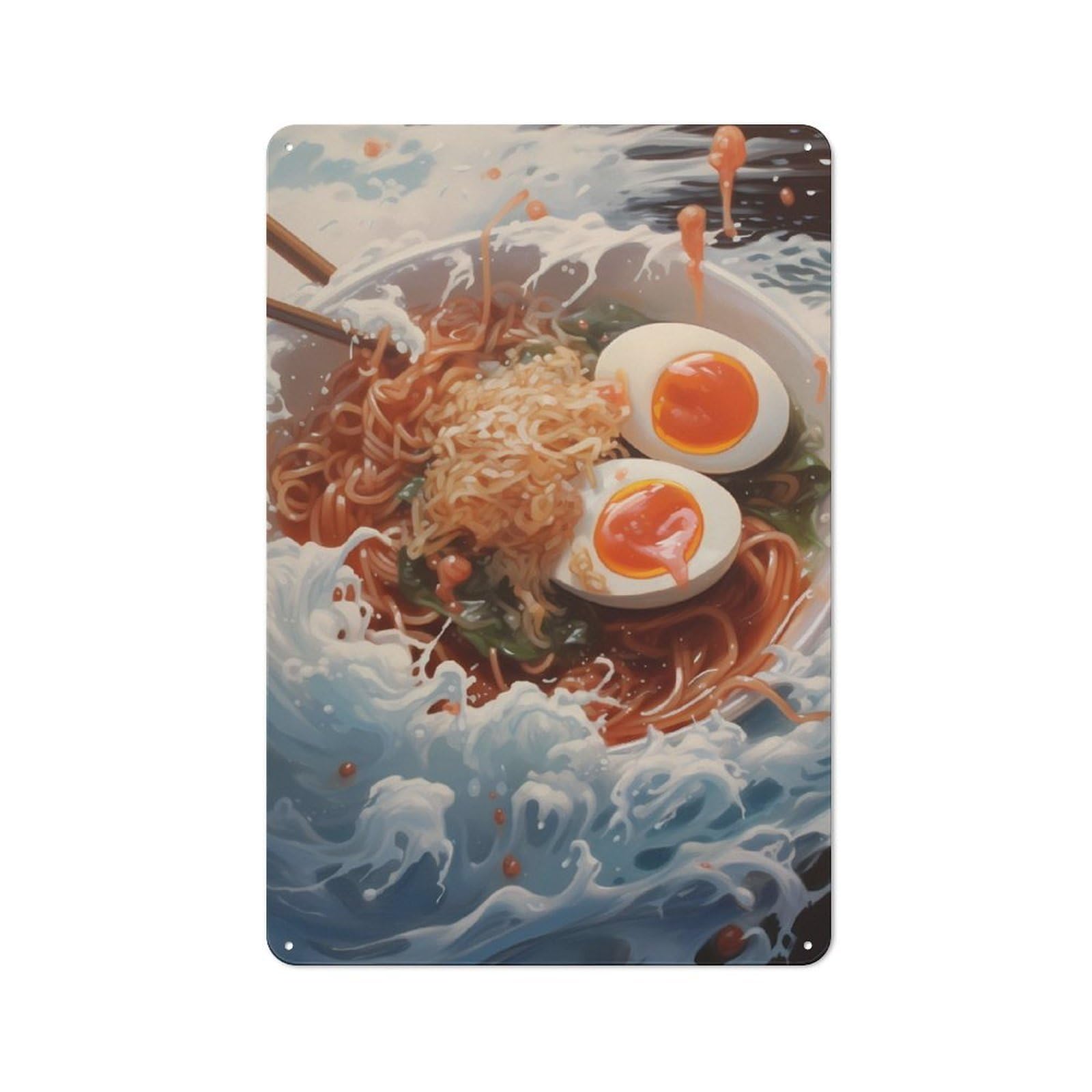 Junmoney Ramen Wave Off Kanagawa Rustic Metal Sign 30X20cm For Hallway Wall, For Collectors Of Rustic Metal Wall Decor