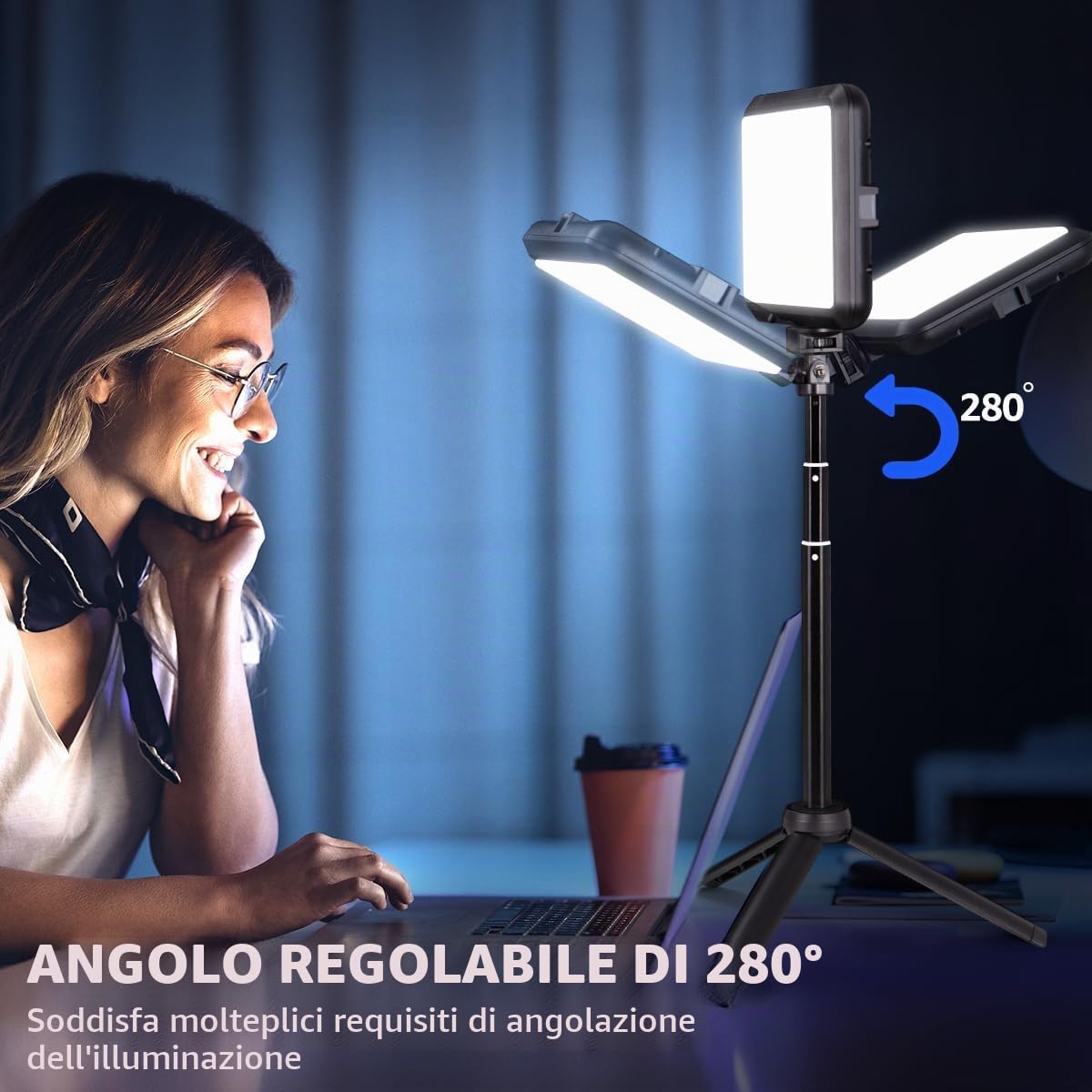 Kit di illuminazione per fotografia, 2 confezioni di luci video da tavolo a LED 2800K-6500K per riprese/zoom/giochi/streaming/TikTok, luce dimmerabile da 14 * 18 cm con 40-60 cm treppiede NV-8InTPLT2P