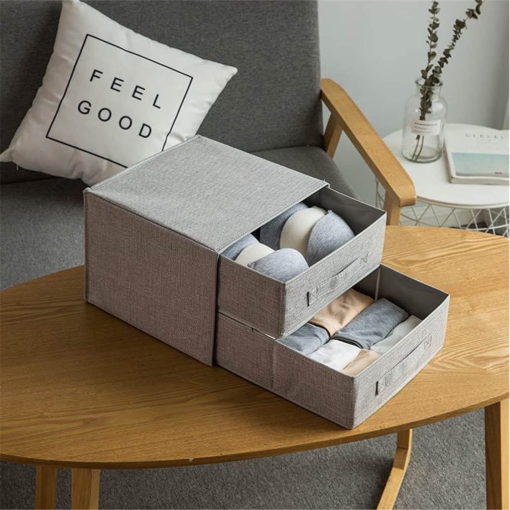 2 Pezzi Organizzatori Pieghevoli per cassetti Scatola portaoggetti per la casa Abbigliamento Intimo Organizzatore Calzini in Tessuto Organizzatori per cassetti Sciarpa (Grigio 27,5 * 28 * 20 cm)