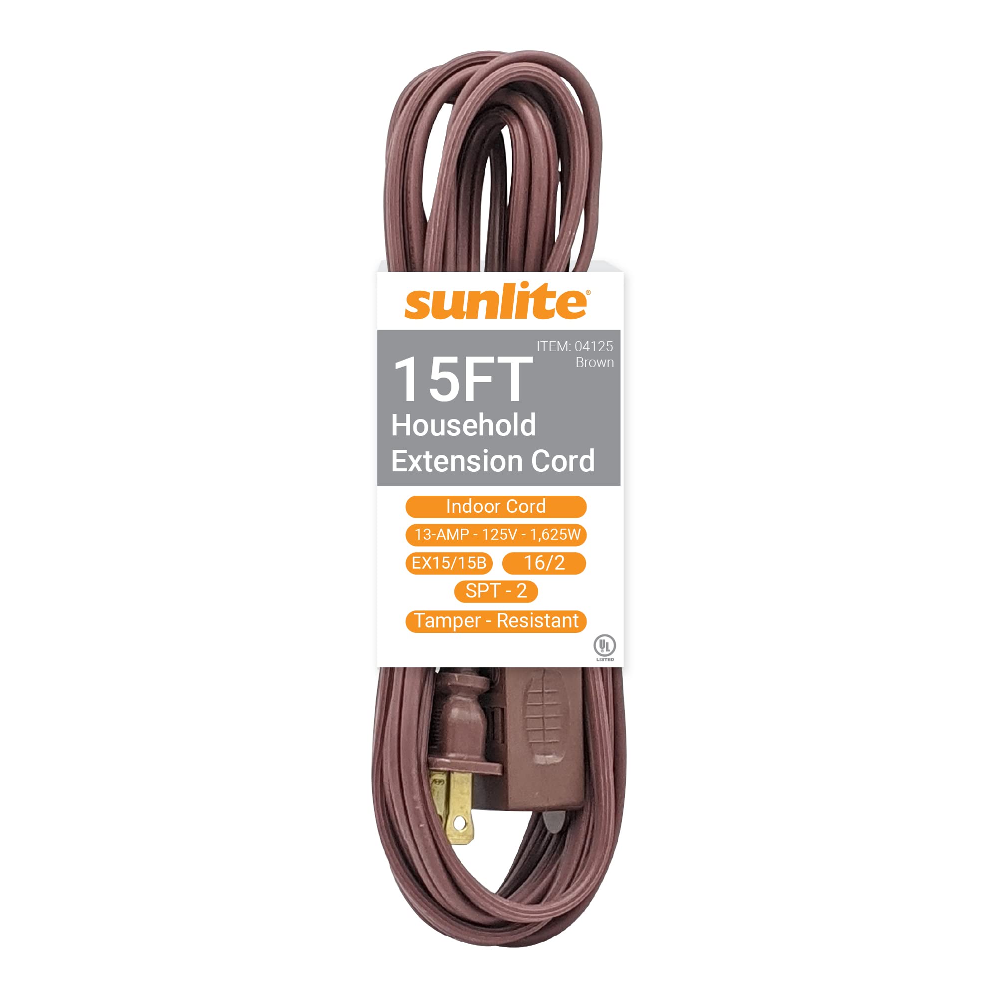 Sunlite 04125-SU 15-Foot Household Extension Cord, Three 2-Prong Polarized Sockets, Tamper Guards, Indoor Use, For Small Appliances, Electronics,