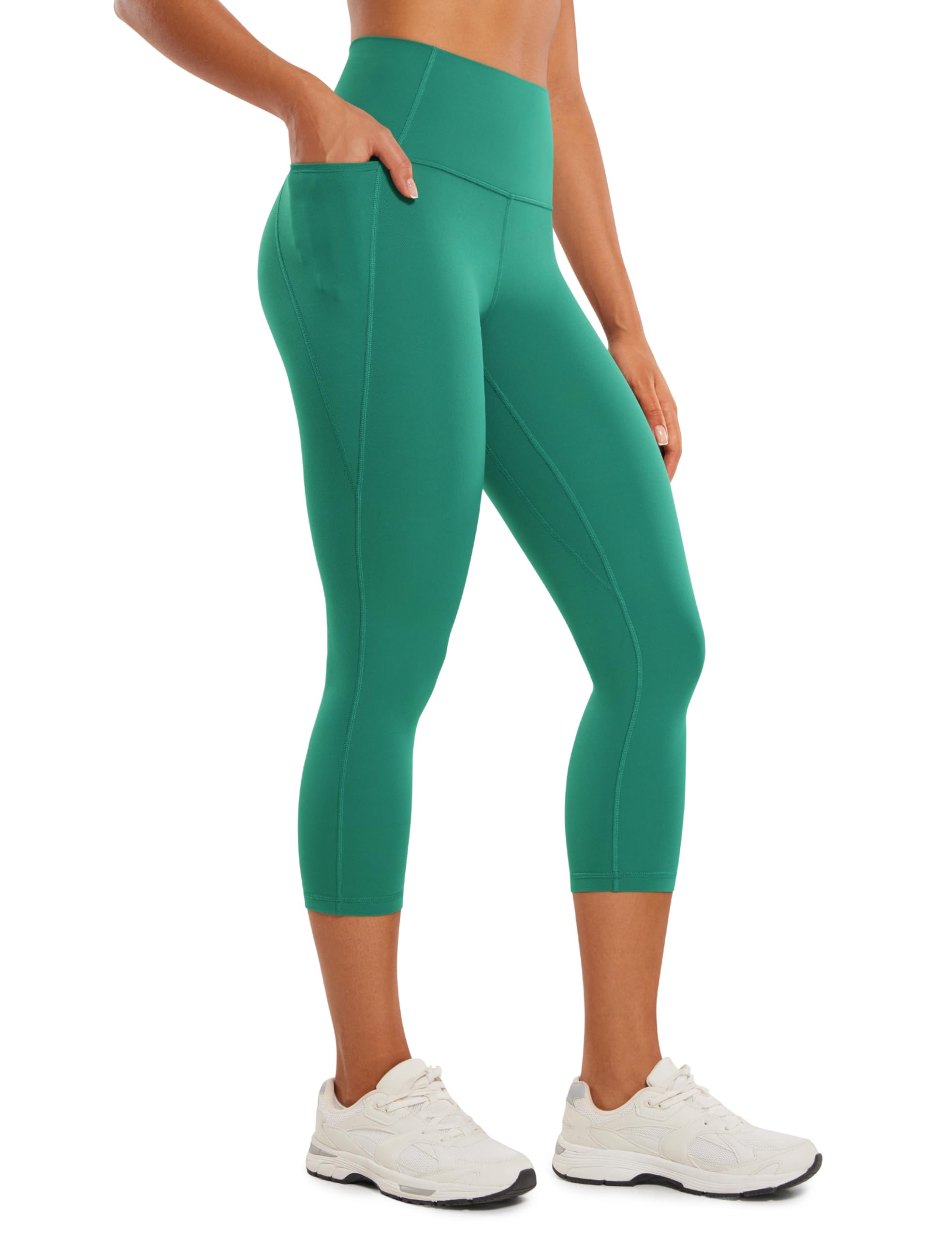 CRZ YOGA Womens Butterluxe Workout Capri Leggings 21 Inches - High Waisted Gym Yoga Leggings with Pockets Cascadia Green 12