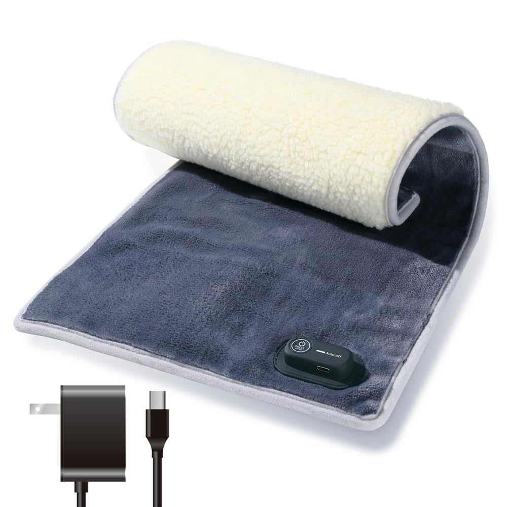 Photo 1 of 12V Heating Pad 24" x 12" for Back, Shoulder and Neck Pain Relief, Heated Pad with Adapter, 3-Level Heat Settings & 2 Hour Auto Shut Off, Washable Sherpa Fleece and Velvet Fabric, Grey,Corded Use Only