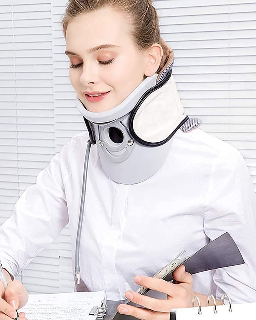 Dispositivo portátil de tracción del Cuello Cervical, Soporte para el Cuello Cervical Ajustable, fijador del Cuello Cervical inflado, Soporte para el Cuello para Artritis, Azul (Blanco)