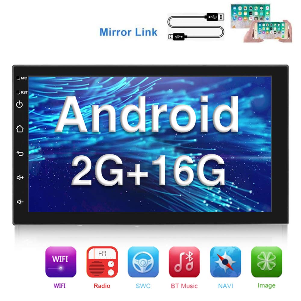 [2G+16G] Double Din Android Car Stereo with GPS 7 Inch Capacitance Touch Screen FM Radio Reciever Supports Mirror Link for iOS/Android Phones WiFi Connect + Backup Camera