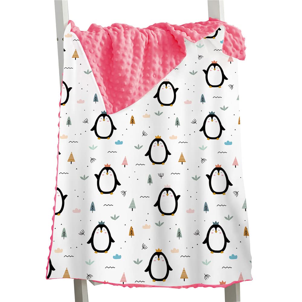 Hixingo Comfort Blanket for Kids Baby, Animal Printed Double Layer Throw, Sensory Soft Minky Dot Reverse Side Plush, Blanket Bedding for Children Boys Girls (penguin 2,150x110cm)