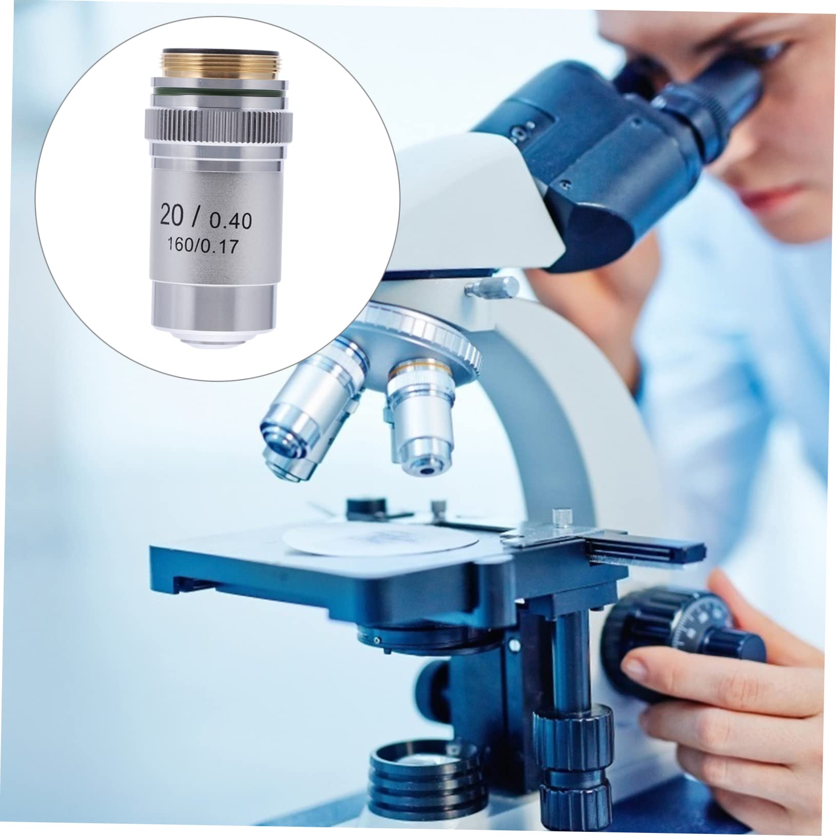 Lente Obiettivo Acromatica 20x in Acciaio per Microscopio Biologico | Montaggio Filettato Standard 20, 2mm, Vetro Coprioggetto 0, 17mm, Distanza di Lavoro 0, 55mm