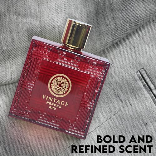 Image of AFLUXE Vintage Heroes Red Men's Cologne Eau de Toilette Natural Spray Fresh Scent Masculine fragrance Great Holiday Gift a Classic Bottle, 3.4 Fluid Ounce /100Ml