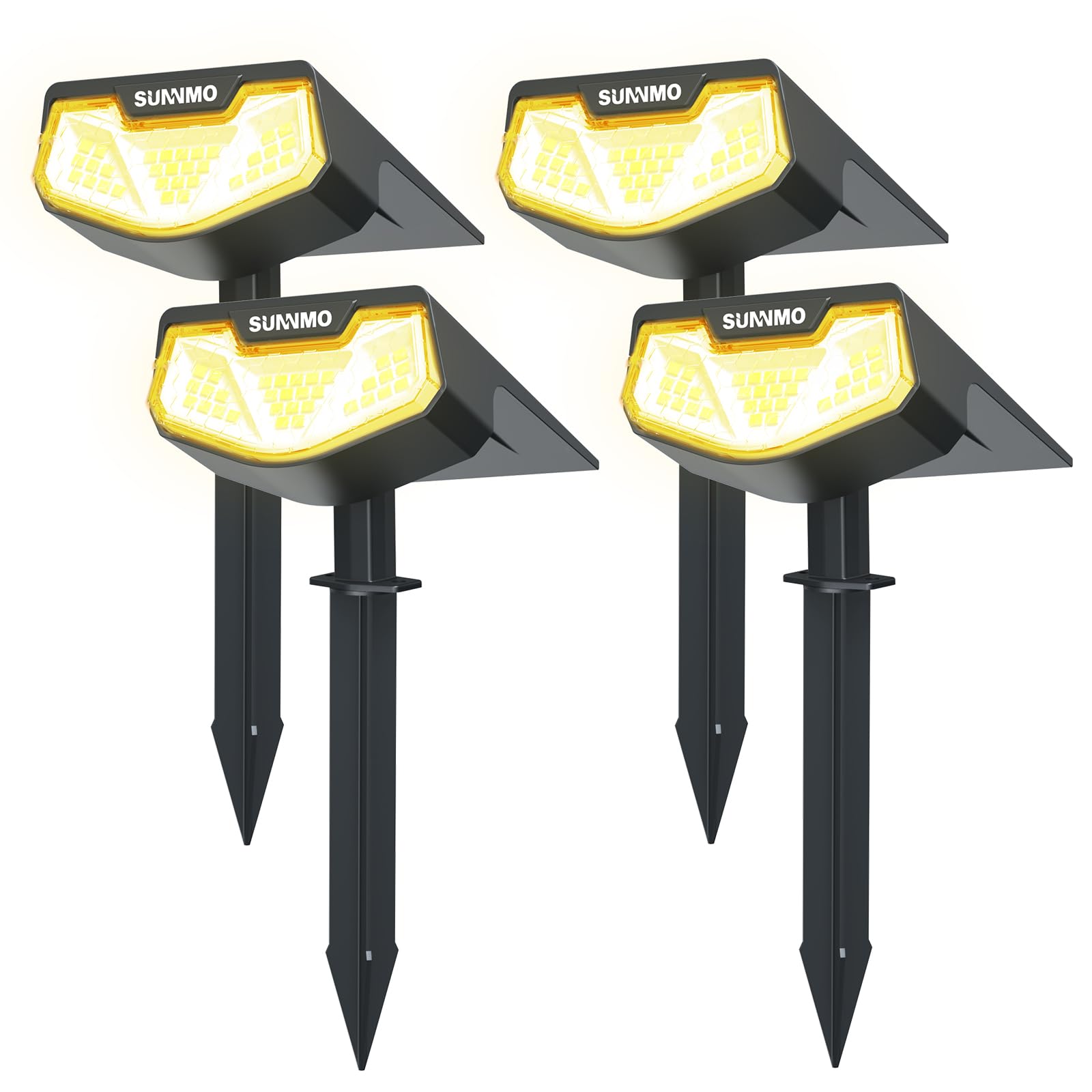 Luces Solares LED Exterior Jardin, 4 Piezas Focos LED Exterior Solares Jardin Potentes 32LED 3 Modos de Luz, Impermeable IP65 Lamparas Solares Lampara Foco Luz Solar Exterior Jardin Luz Cálida