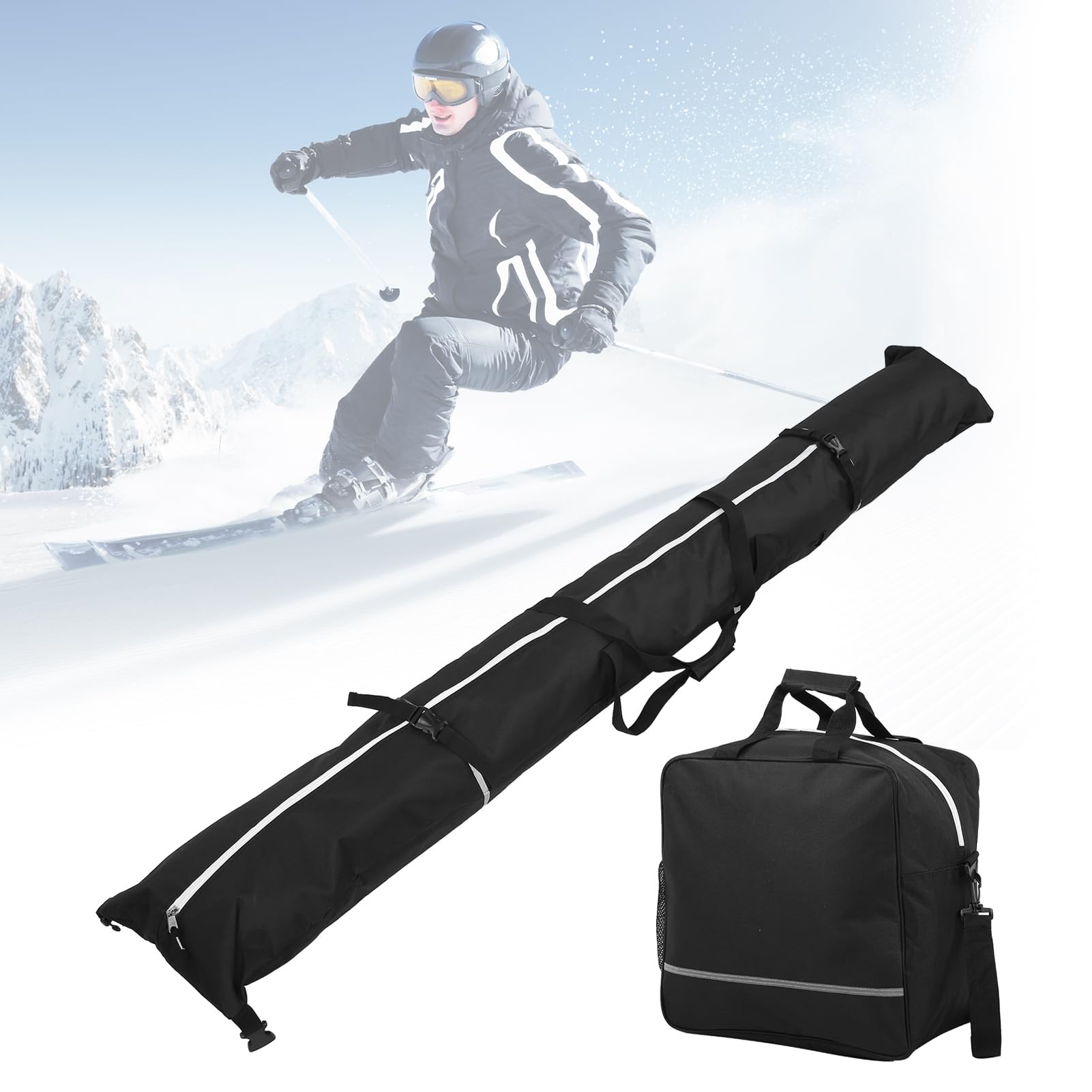 Wodoodporna Nylonowa Torba na Narty Snowboardowe, Torebka na Buty Narciarskie o Regulowanej Długości Poniżej 200 Cm do Przechowywania i Podróży