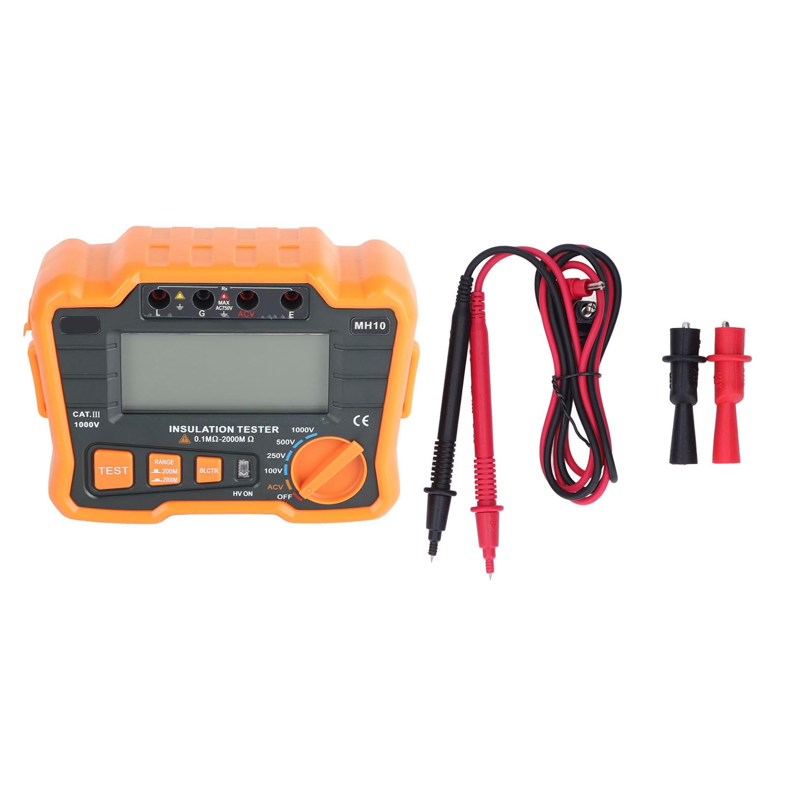 Misuratore digitale Megohm Tester di isolamento Strumento di misurazione della terra elettrica con display LCD a scarica automatica e caduta per test elettrici (Arancia)