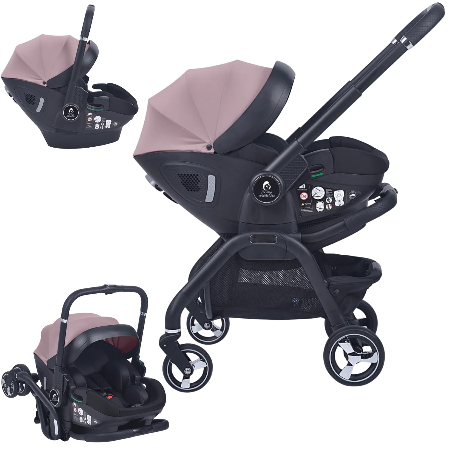 For Your Little One Qubi Infant Car Seat Stroller, Birth to 15 Months, 5-Point Harness, 13 kg (Pastel Pink)