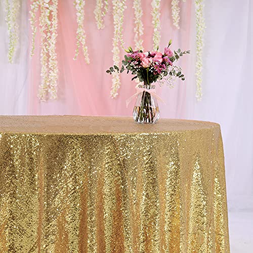 108" Round Sparkly Gold Sequin Table Cloth Sequin Table Cloth,Cake Sequin Tablecloths, Sequin Linens for Wedding - Thumbnail 2