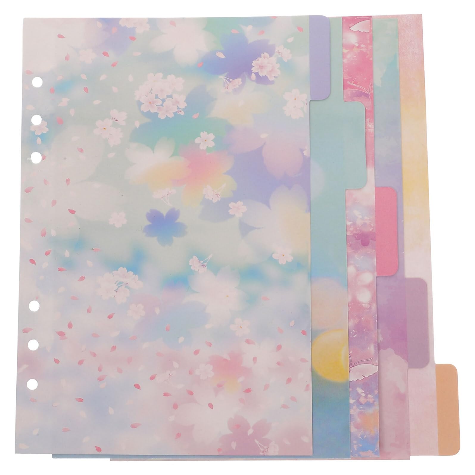 Gogogmee 5 Sheets Sky Binder Dividers Detachable Notebook Organiser Pages for Ring Binders Patterned File Separators for Students and Office Use