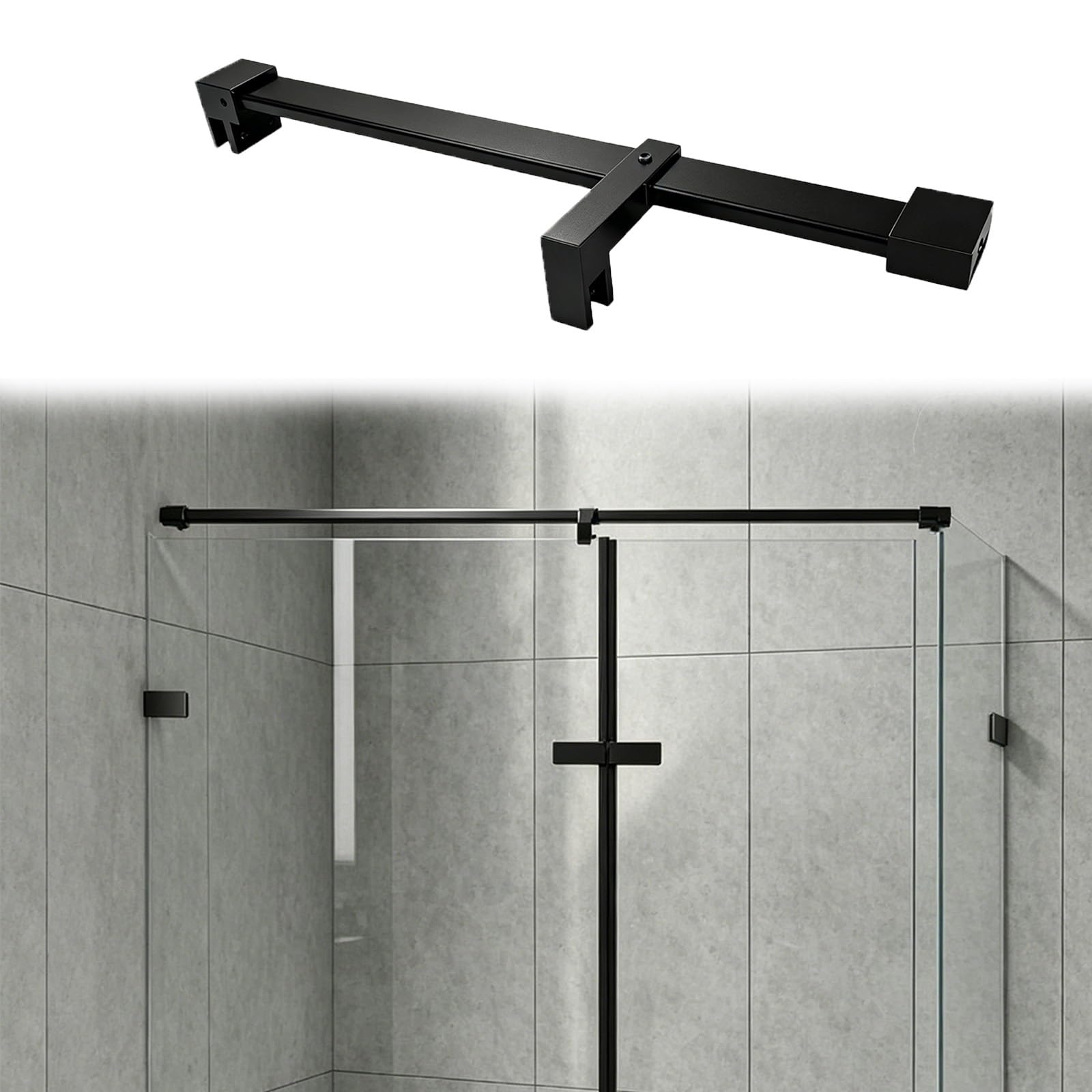 LZMZMQ Matte Black Wall-to-glass Shower Support Bar, 200 150 100 Cm Waterproof Shower Rod Stabilizer, Prevent Wobbling Glass Partition Arm Bracket(59in/150cm)