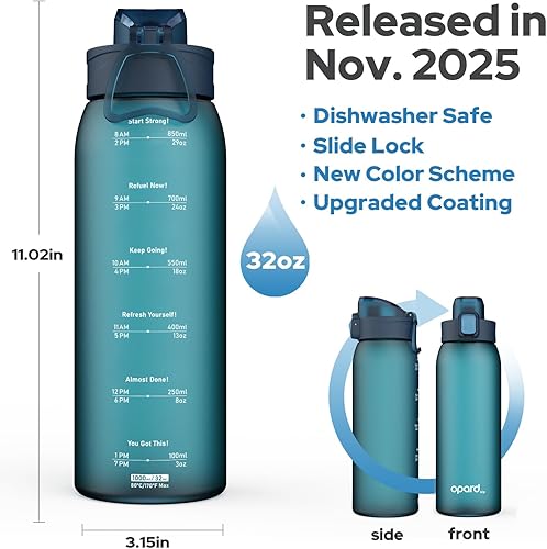 Miniatura 3 de Opard Botella de agua de plástico de 32 onzas apta para lavavajillas, tapa abatible a prueba de fugas, Tritan sin BPA, botella de agua deportiva
