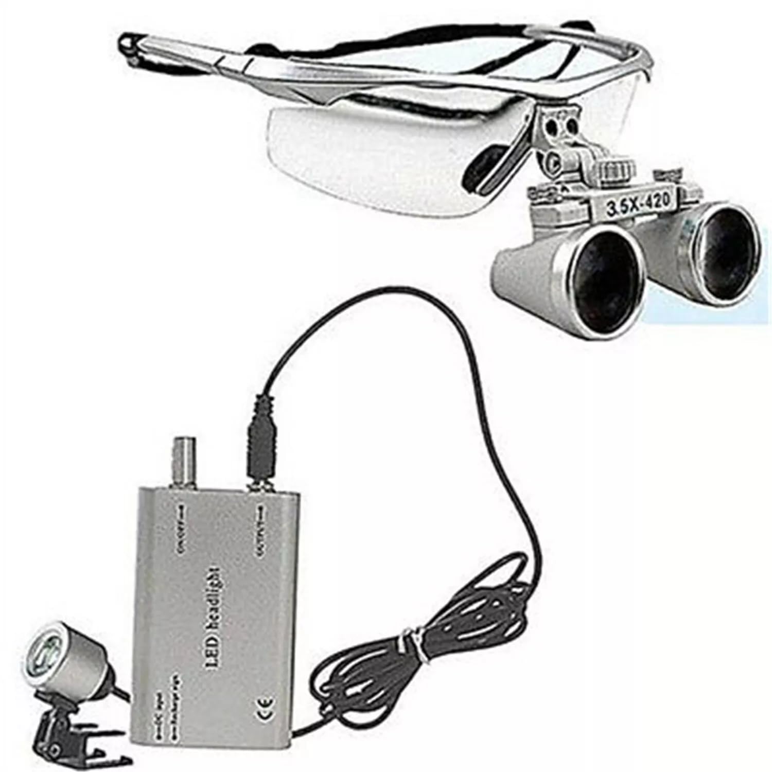 Gafas de lupa para dentista con faro LED 3.5x 420 mm