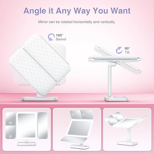 Miniatura 6 de Espejo de maquillaje con 78 luces LED, espejo de tocador iluminado recargable de tres pliegues, 3 modos de iluminación de color regulable, aumento