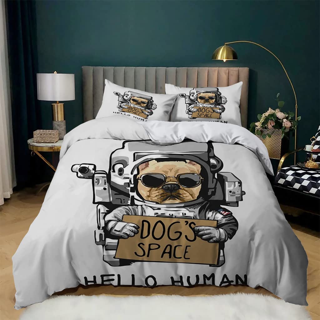 Set Copripiumino Una Piazza e Mezza Ragazzo Bulldog Grigio Copripiumini 200x200 in Microfibra per Bambini Adulti, Set di Biancheria da Letto Matrimoniale con Cerniera 2 Federe 50x80 cm