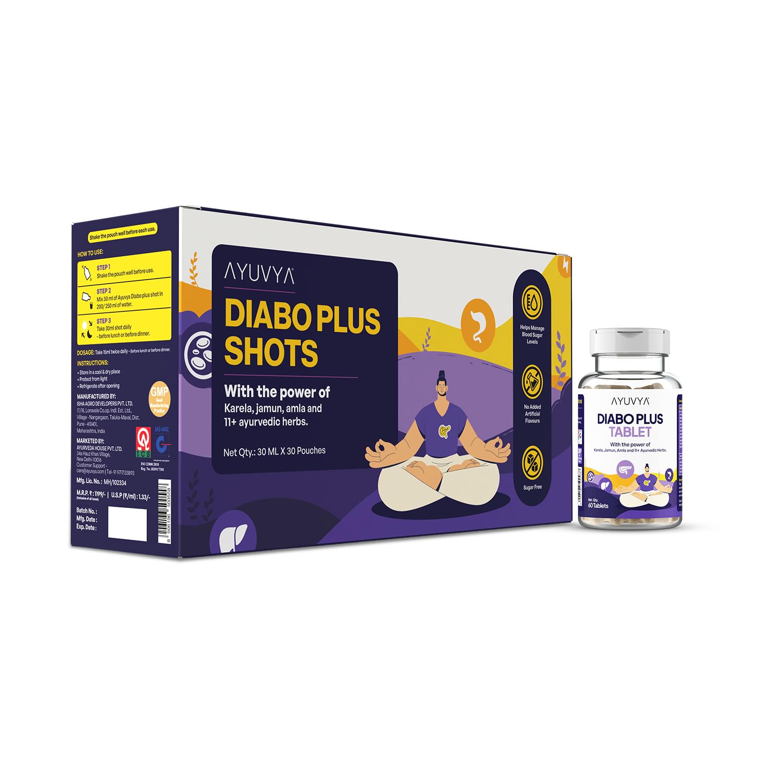 Ayuvya DiaboPlus Combo | Manage Blood Sugar All Day, Naturally | Shot Controls Meal Spikes + Tablet for Steady Support | Karela, Jamun, Vijaysar, Gurmar | Supports Insulin & Curbs Sugar Cravings-image-32