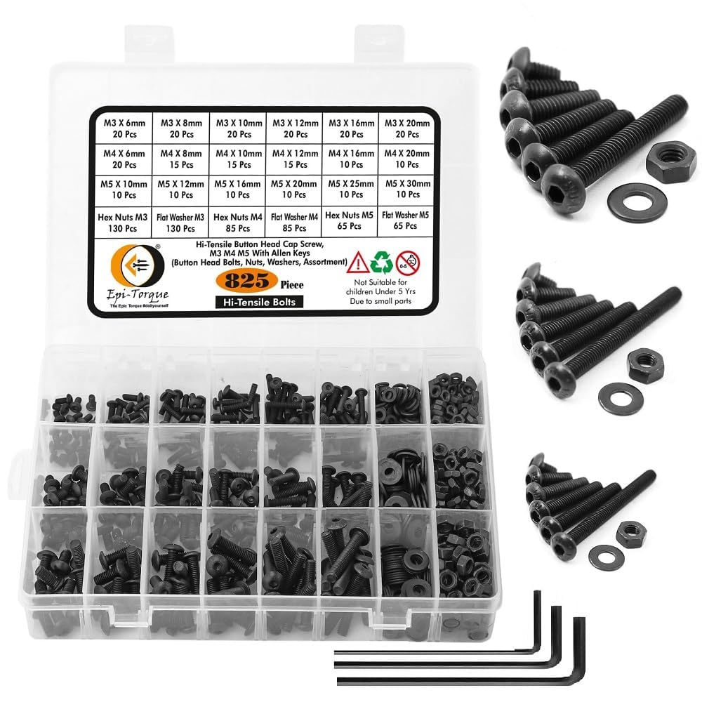 Epi-Torque; The Epic Torque #Doityourself High Tensile Button Head Bolt M3 M4 M5 Assorted Lengths 6MM-30MM Pack of 825 Pcs with Plastic Box Assortment-image-13