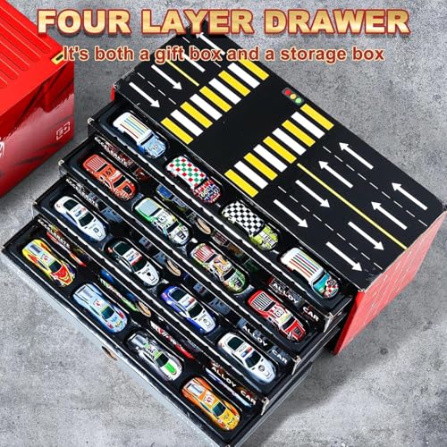 Image of MAXIVE Mini Die-Cast Toy Car Set for Kids � 48 Piece Alloy Car Collection with Storage Box and Play Mat