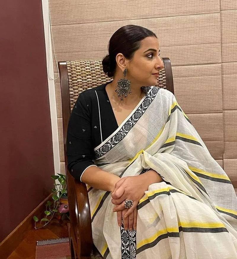 Image of RAJESHWAR FASHION WITH RF Women's Lime Green Floral Print Linen Cotton Saree with Contrast Pallu, Tassel Border, Traditional Summer Festive with Blouse Piece