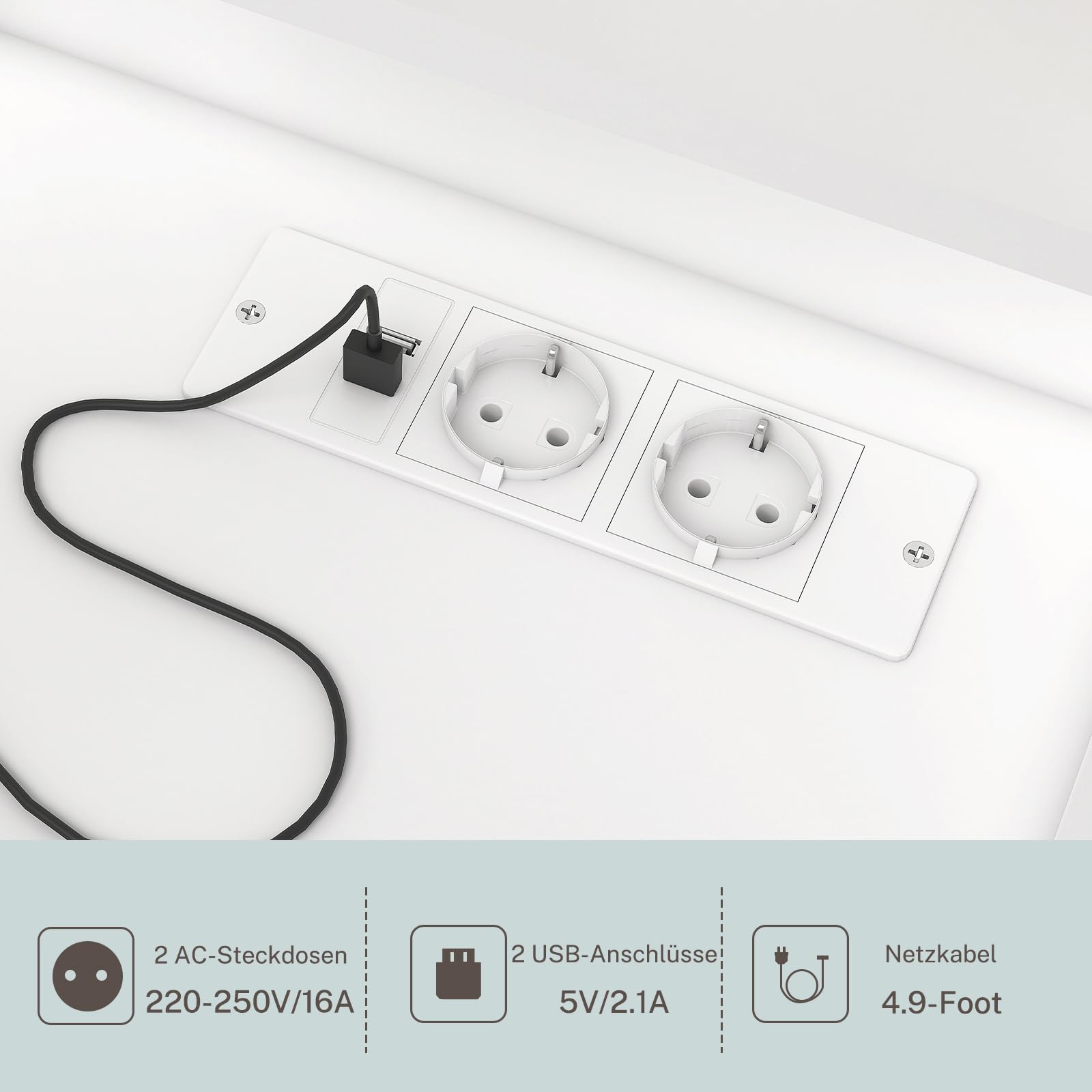 TEENFON Toeletta Trucco con Luci e Prese a Led Regolabili, Toletta con Grande Specchio, Tavolo da Trucco con 7 Cassetti, 4 Ripiani Aperti e 5 Ganci per Gioielli per la Camera da Letto, Bianco