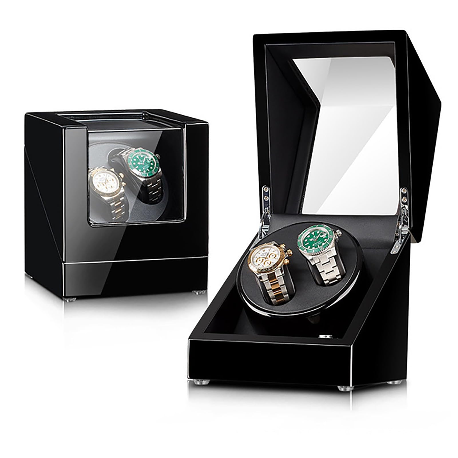 MYUYEE Double Watch Winder For 2 Watches Self-Winding Mechanical Watch Storage Display Case Wooden Automatic Wristwatch Winding Rotating Watches Box With Quiet Motor (A)