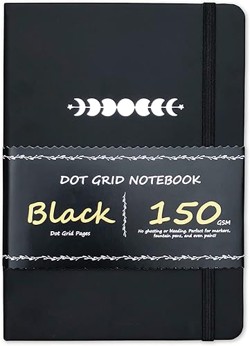 Miniatura 1 de Diario de puntos con viñetas, cuaderno de cuadrícula de puntos, papel negro de 5.75 ozm, 160 páginas negras, para mujeres y hombres, tapa dura de