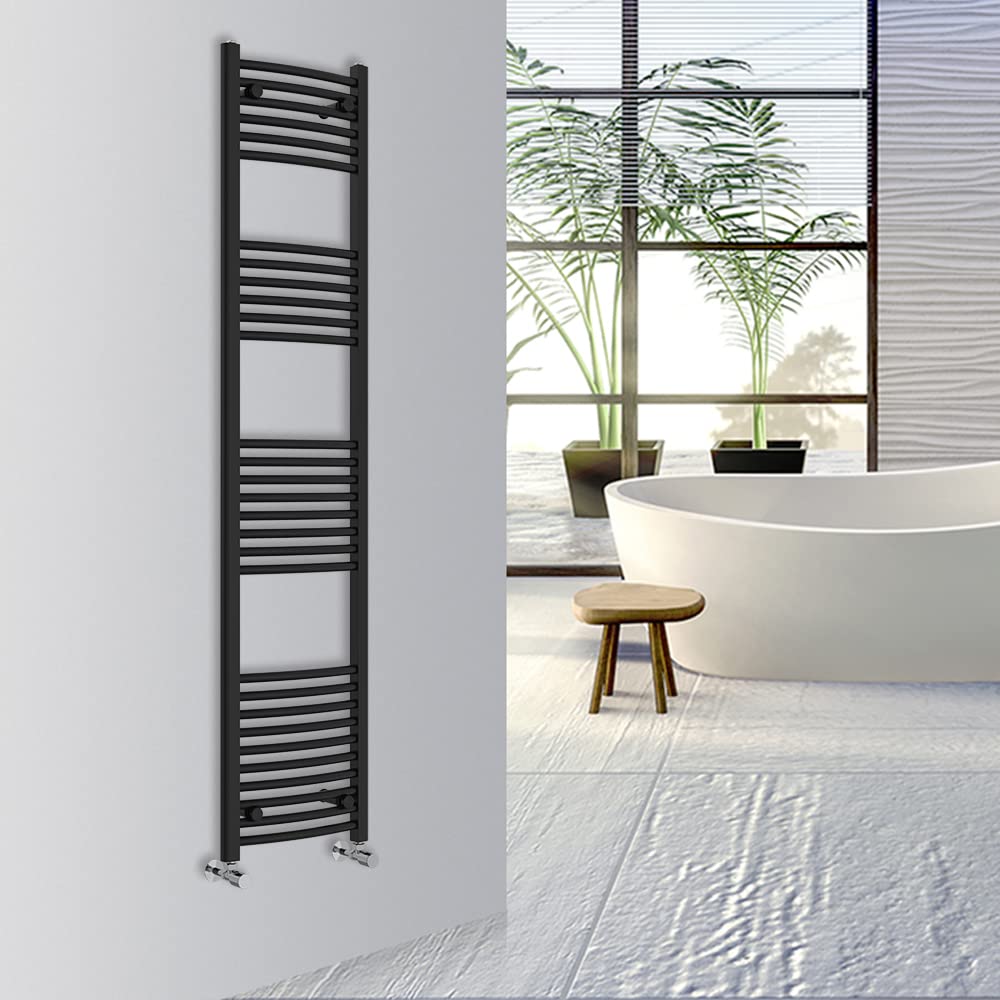 Warmehaus Curved Bathroom Heated Towel Rail Warmer Radiator Central Heating 1800x400mm - Black