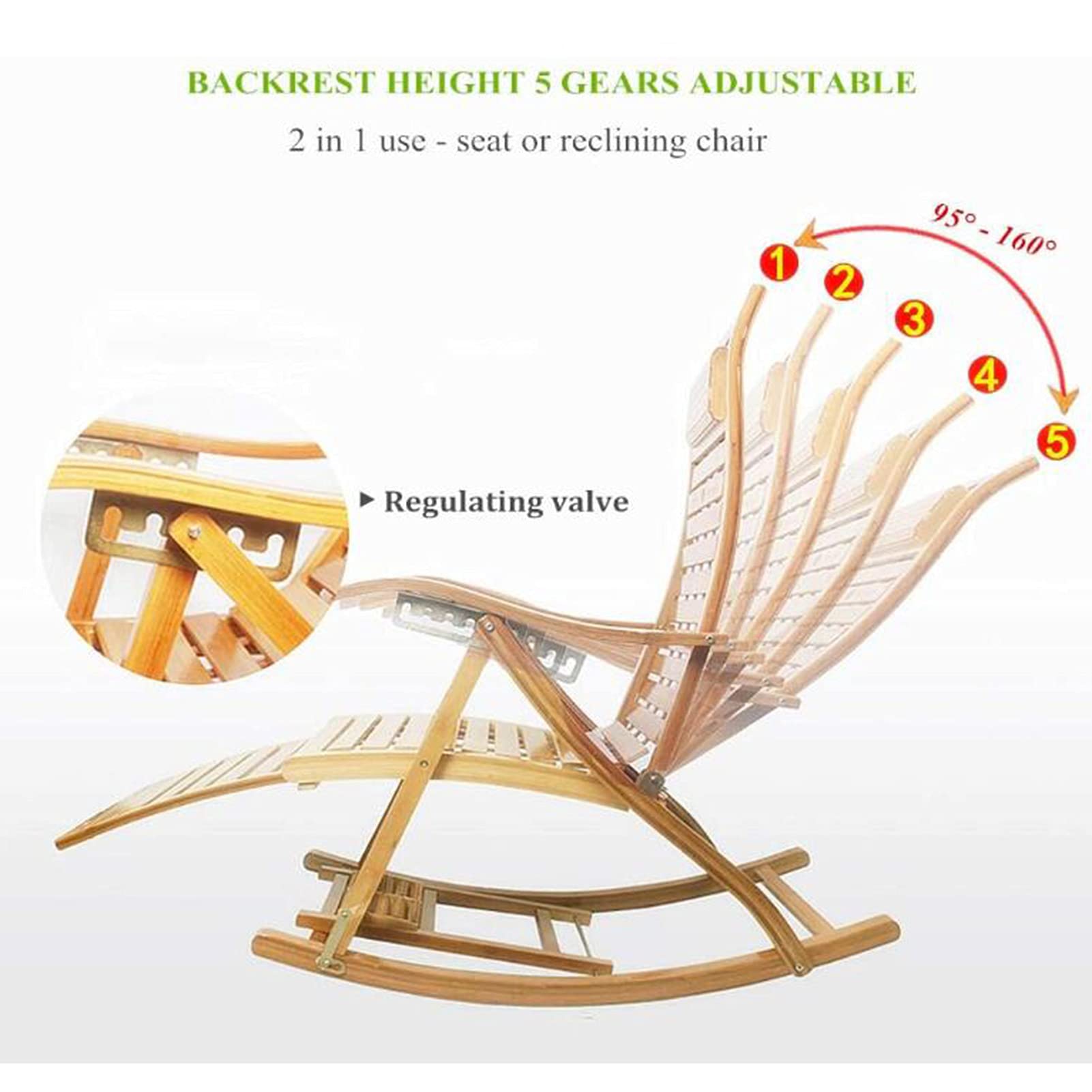 Amazon｜5スピード調整可能な竹製ロッキングチェア、リクライニング