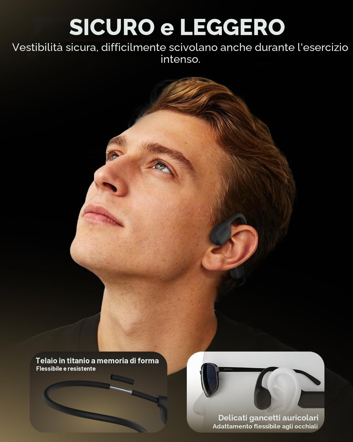 ANSTEN Casque Conduction Osseuse Bluetooth 6.0, Étanche IPX8(nero) | Écouteur Conduction Osseuse avec Réduction de Bruit AI, Casque sans Fil Oreille Ouverte pour Course, Cyclisme