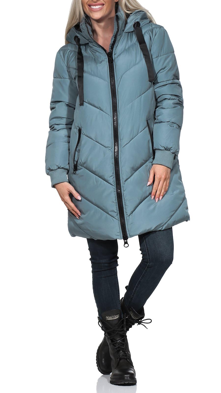 JACQUELINE de YONG JDY Damen Steppjacke JDYSkylar Padded gesteppter Parka mit Kapuze 15207784 Stormy Weather/Black L