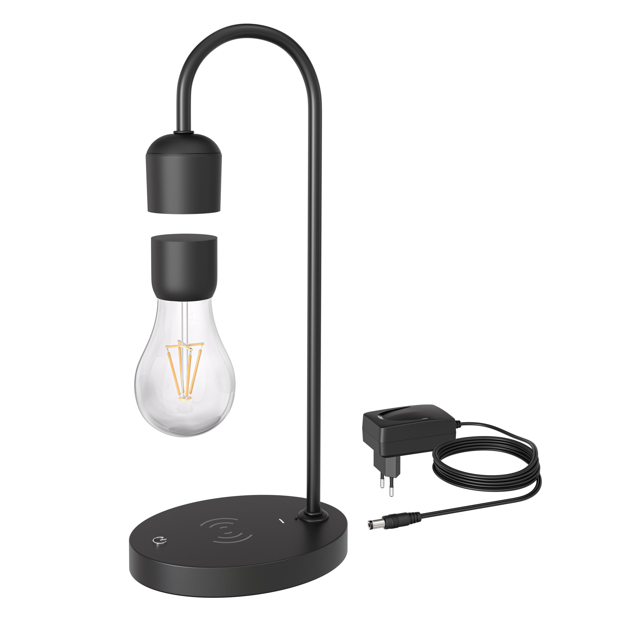ledscom.de Magnetische schwebende Glühbirne Tischleuchte MAGNETO, schwarz, Dekolicht, Stimmungslicht