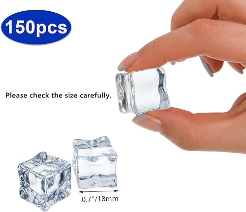 Miniatura 2 de Hacaroa Paquete de 150 cubitos de hielo falsos transparentes, de 0.7 pulgadas (0.709 in), de acrílico, decorativas, cuadradas, cristales