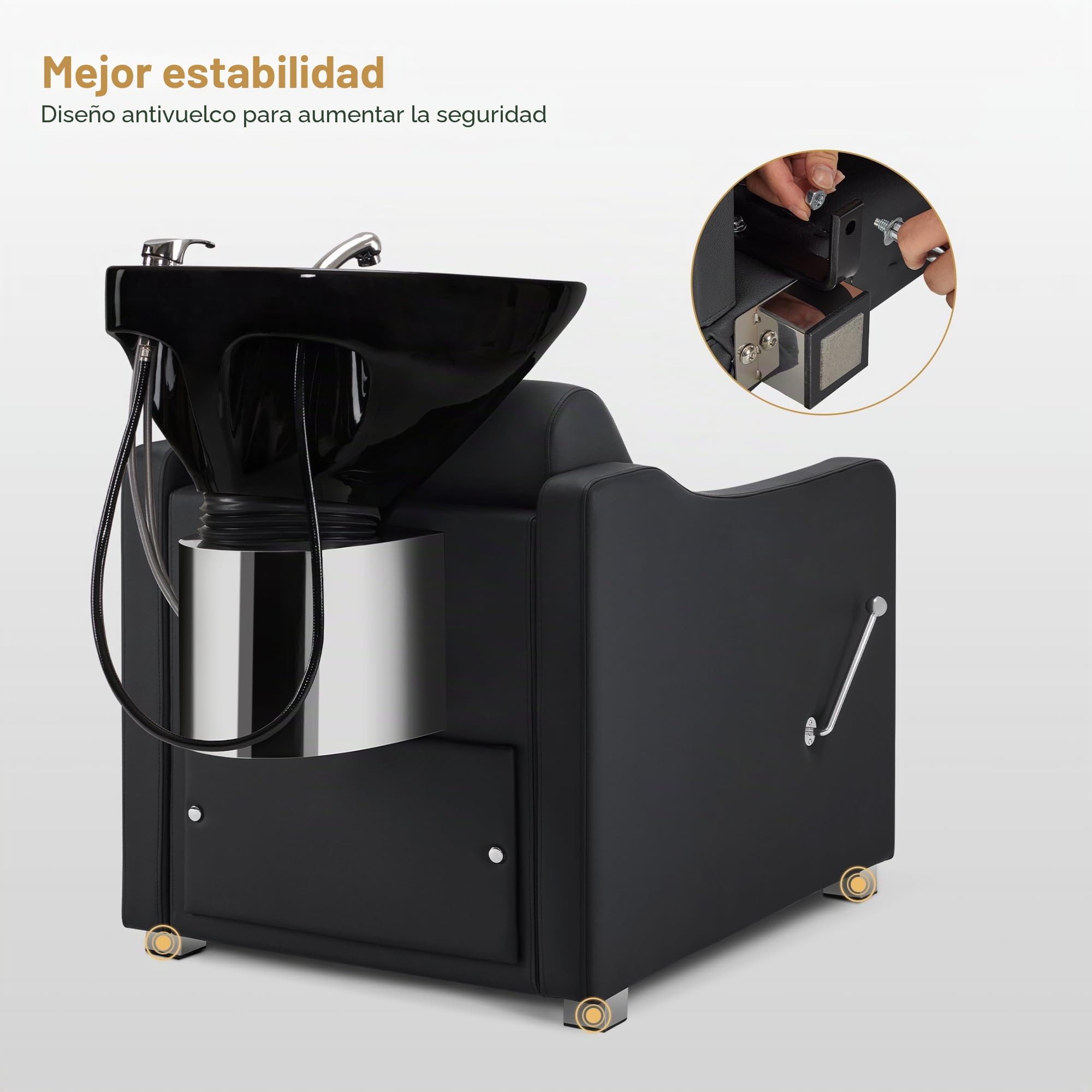 BarberPub Sillón de peluquería con Lavabo, reposapiernas Plegable, Lavabo de cerámica, Ajustable, sillón de peluquería para salón SPA 8675 (Negro)