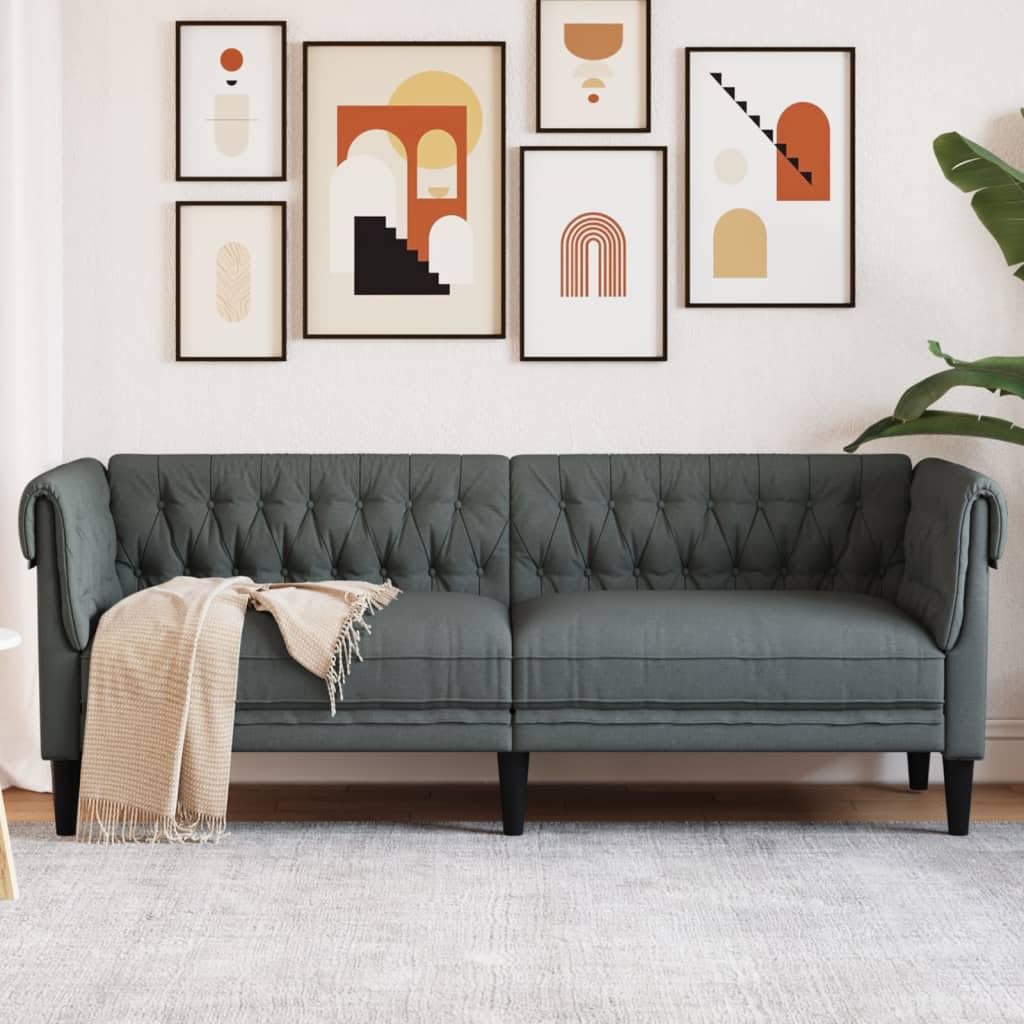 ZEYUAN Chesterfield-Sofa 3-Sitzer Dunkelgrau Stoff, Loungesofa, Sofas & Couches, Relaxsofa, Couch für Wohnzimmer - 372557